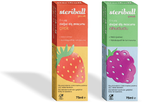 Steriball çilek ve ahududulu çocuk diş macunları