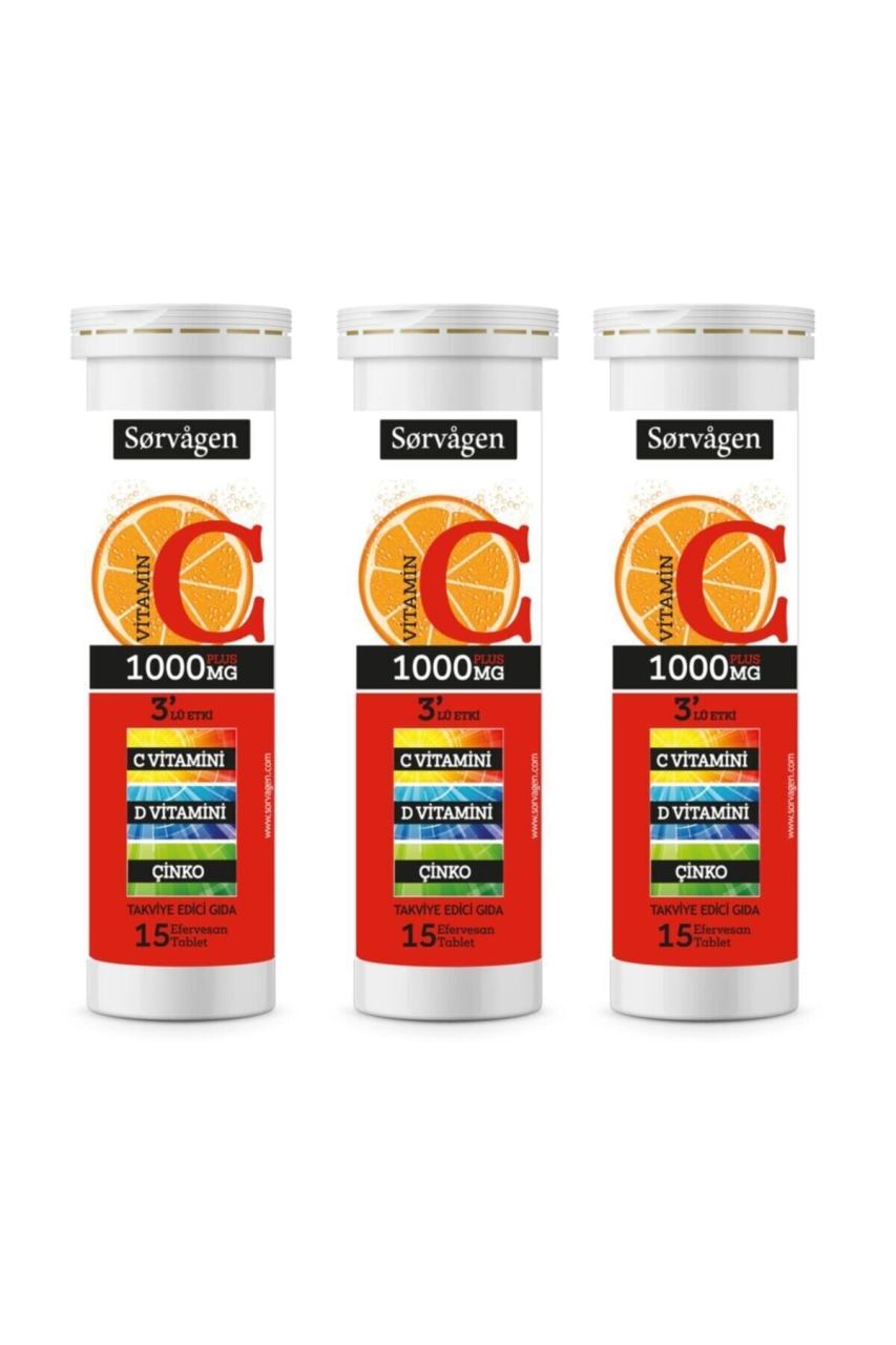 C Vitamini 1000 Mg Plus 3'lü Etki(c Vitamini + D Vitamini + Çinko) -3 Adet X 15 Efervesan Tablet