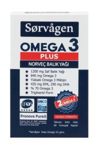Sorvagen Omega 3 Plus Saf Norveç Balık Yağı 60 Kapsül, 1200mg