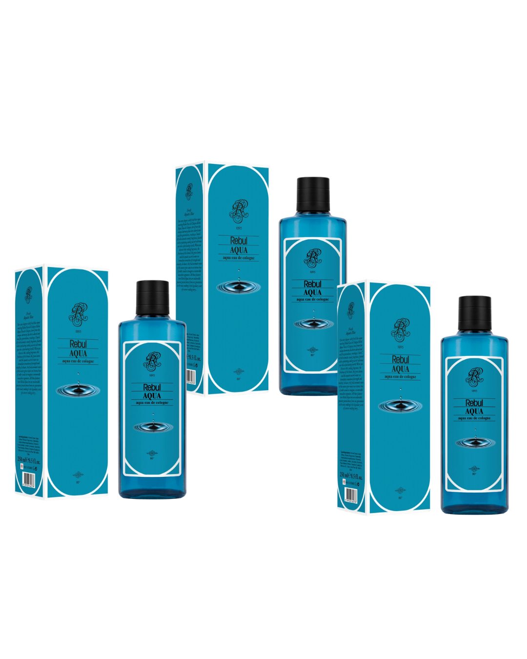 Rebul 250Ml Aqua Kolonya Cam Şişe 3 Lü Set