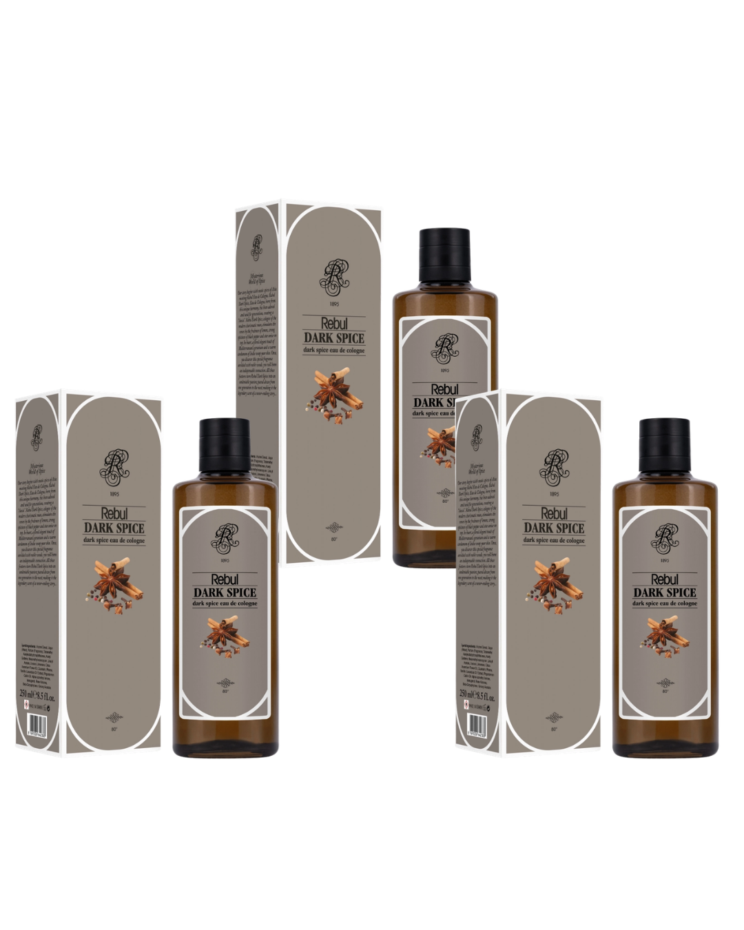Rebul 250Ml Dark Kolonya Cam Şişe 3 Lü Set