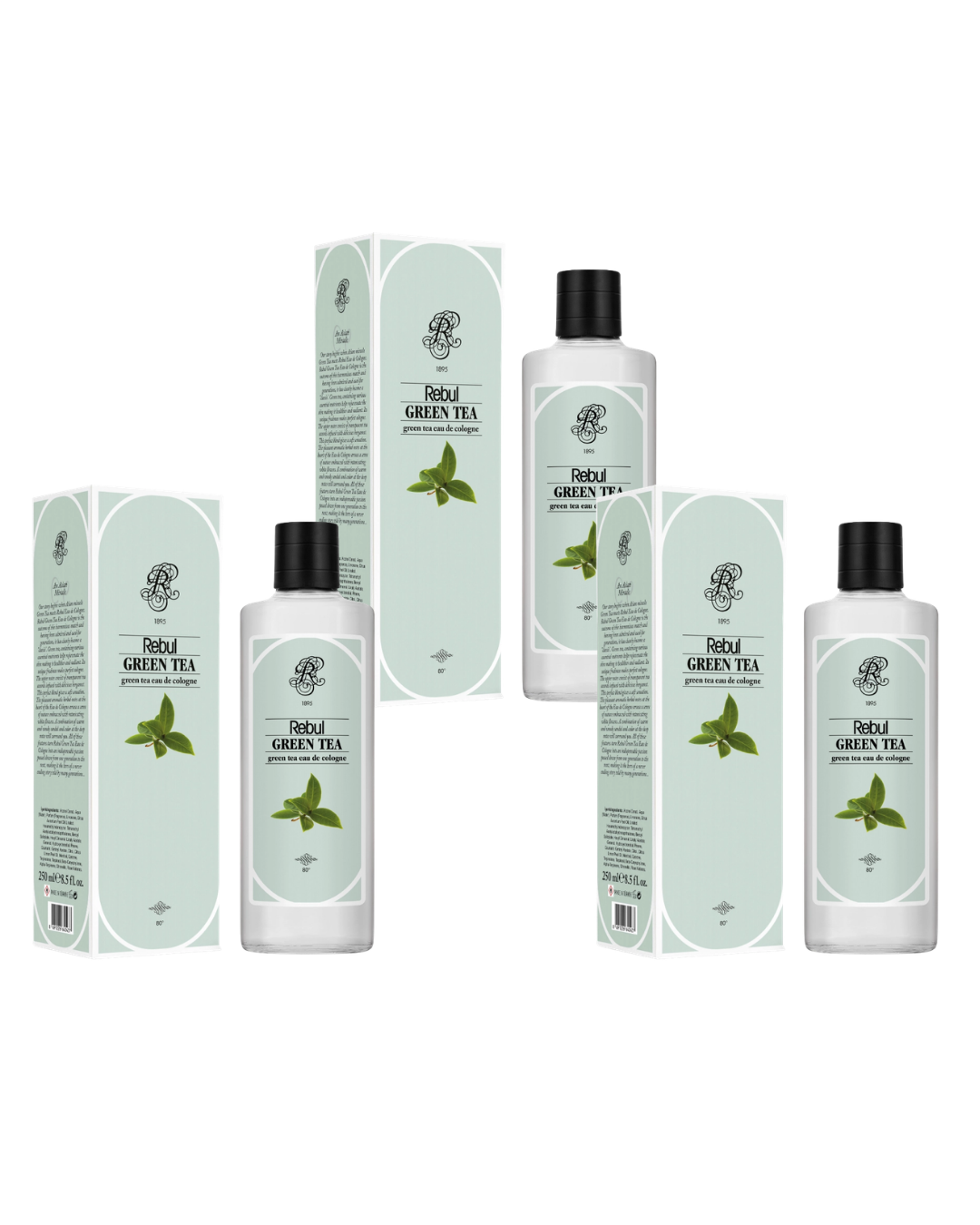 Rebul 250Ml Green Tea Kolonya Cam Şişe Tekli 3 Lü Set