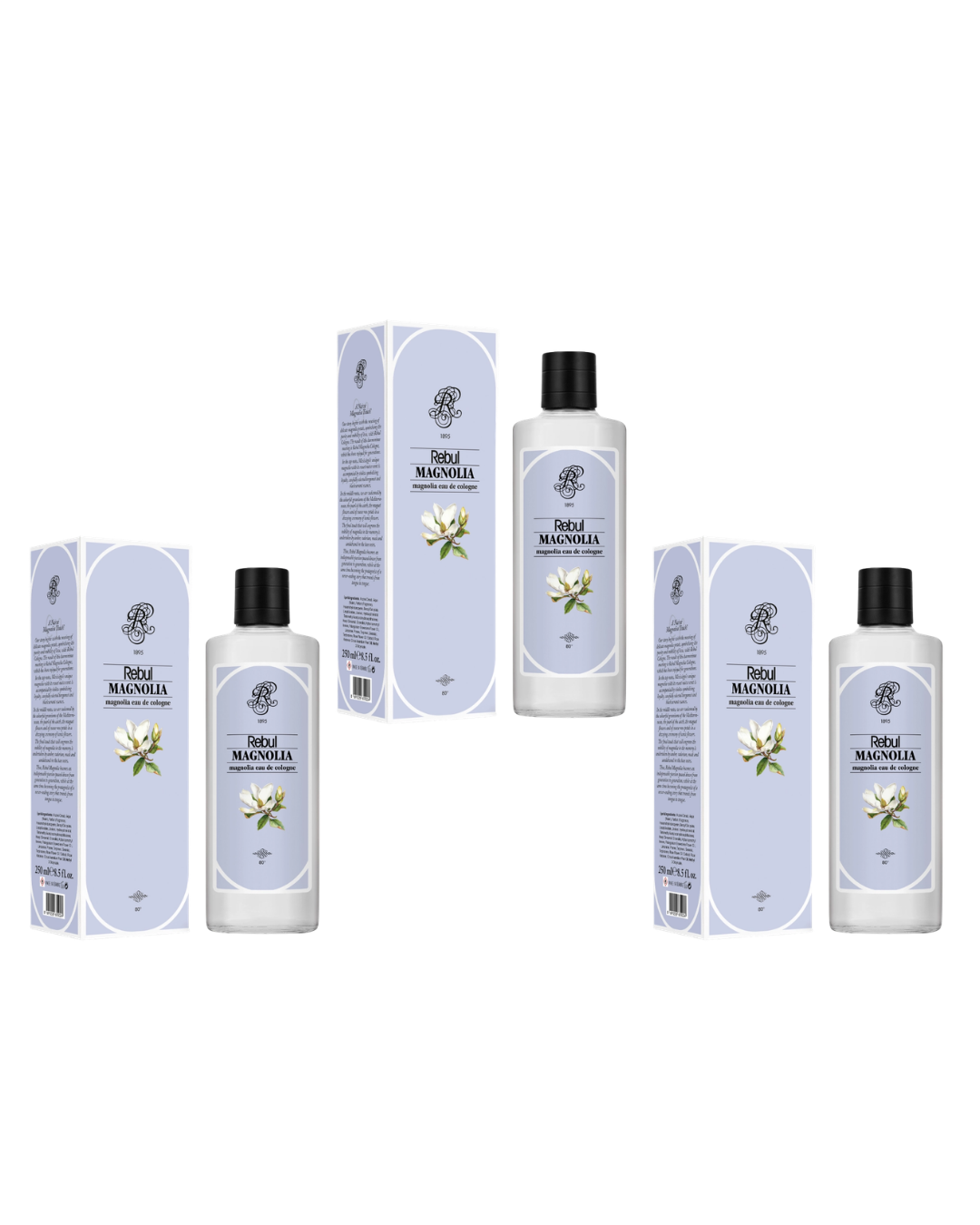 Rebul 250Ml Magnolia Kolonya Cam Şişe 3 Lü Set