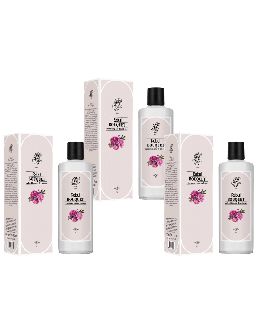 Rebul 250Ml Bouquet Kolonya Cam Şişe 3 Lü Set
