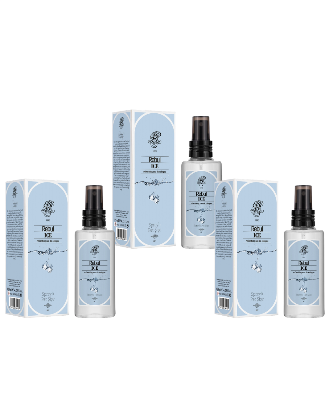 Rebul Ice Kolonya 125 Ml Spreyli Pet Şişe 3 Lü Set