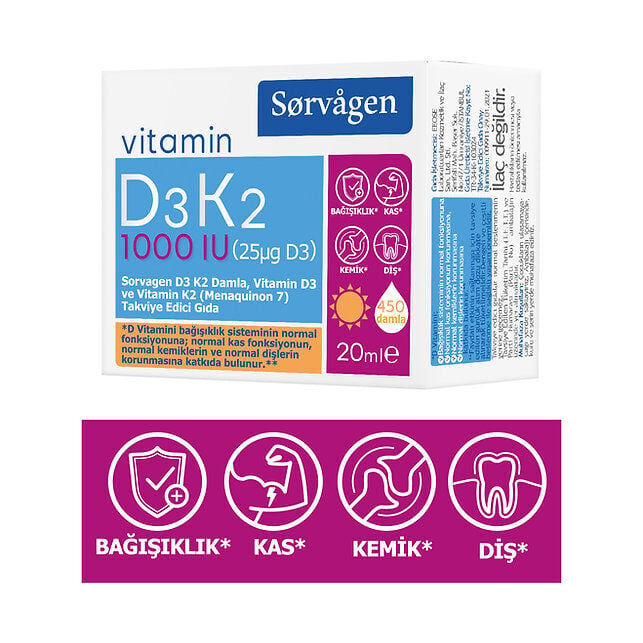Sorvagen Vitamin D3k2 Damla 20 Ml (1000 Iu)