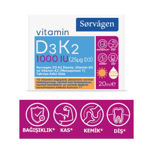 Sorvagen Vitamin D3k2 Damla 20 Ml (1000 Iu)