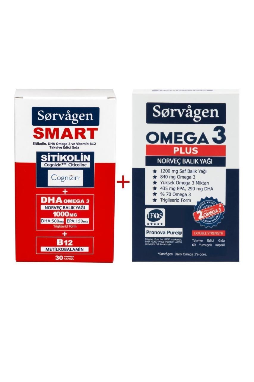 Smart Sitikolin Dha Omega 3, B12 30 Kapsül ve Omega 3 Plus Norveç Balık Yağı