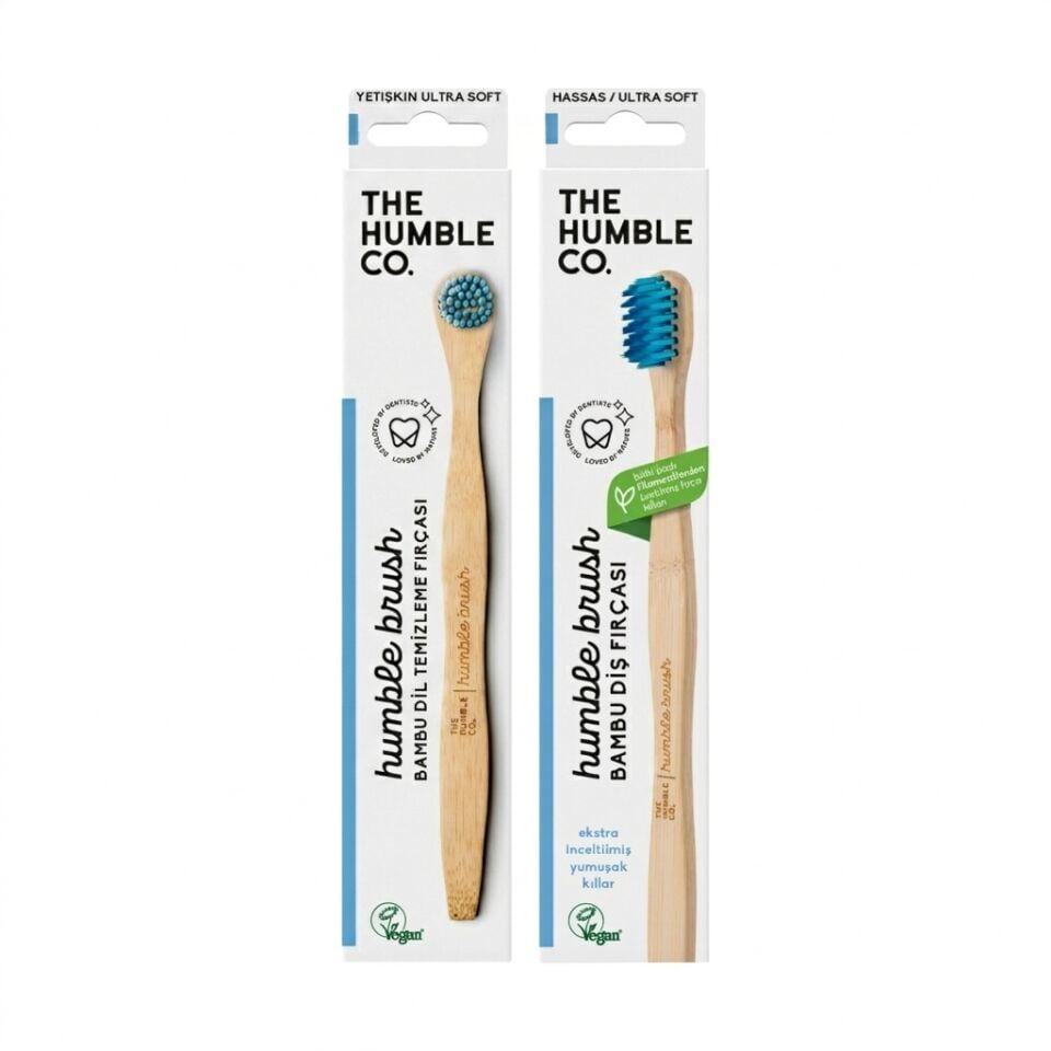The Humble Co. Hijyen Seti - Ultra Soft Mavi Diş Fırçası & Mavi Dil Fırçası