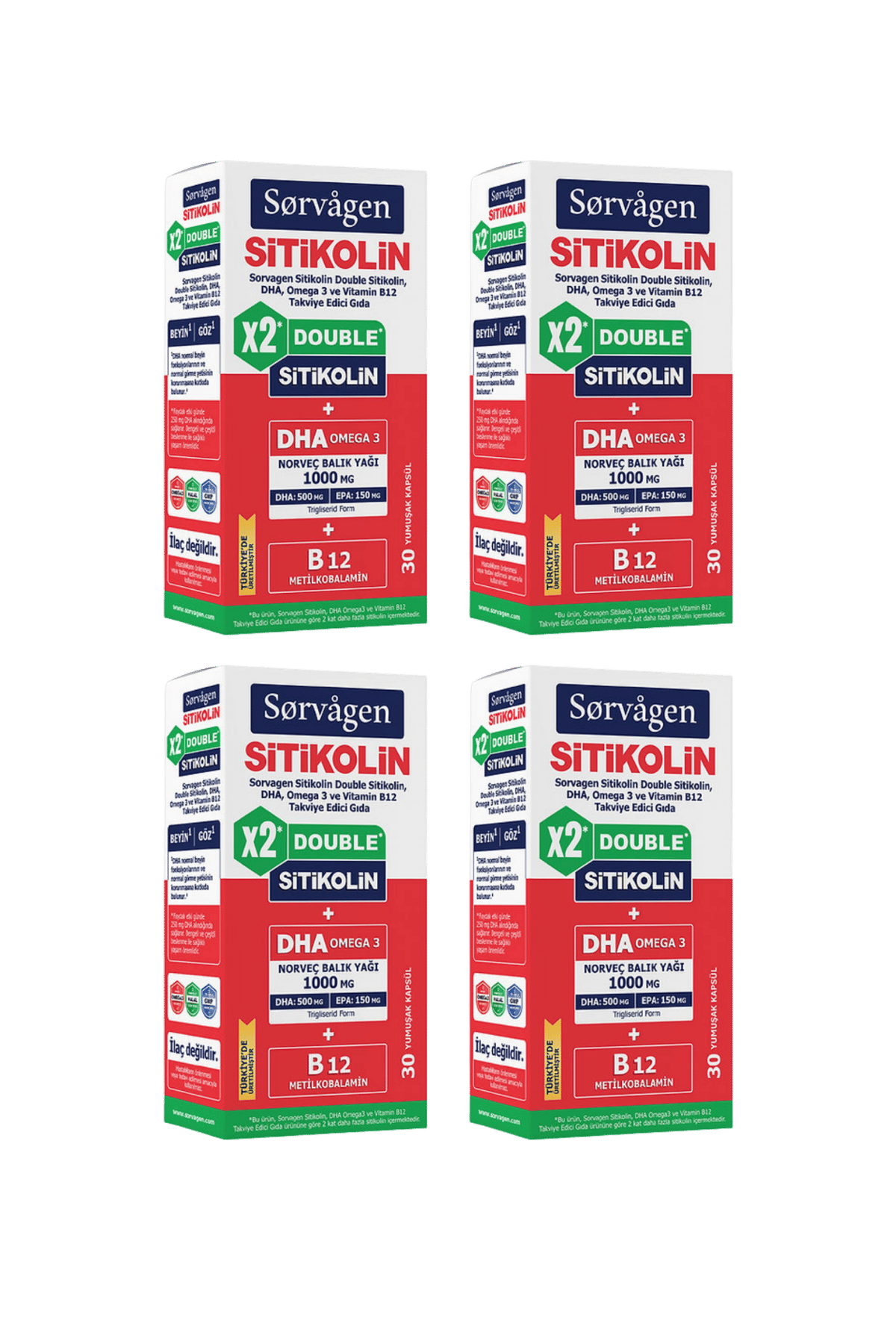 Sorvagen Smart Double Sitikolin Dha Omega 3 Ve B12 30 Kapsül 4 Lü Set