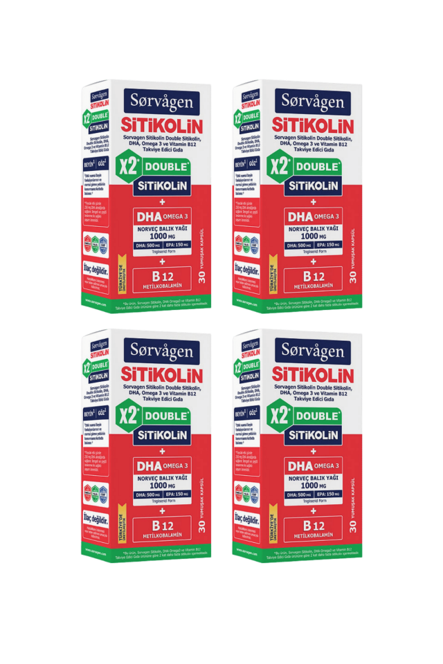 Sorvagen Smart Double Sitikolin Dha Omega 3 Ve B12 30 Kapsül 4 Lü Set