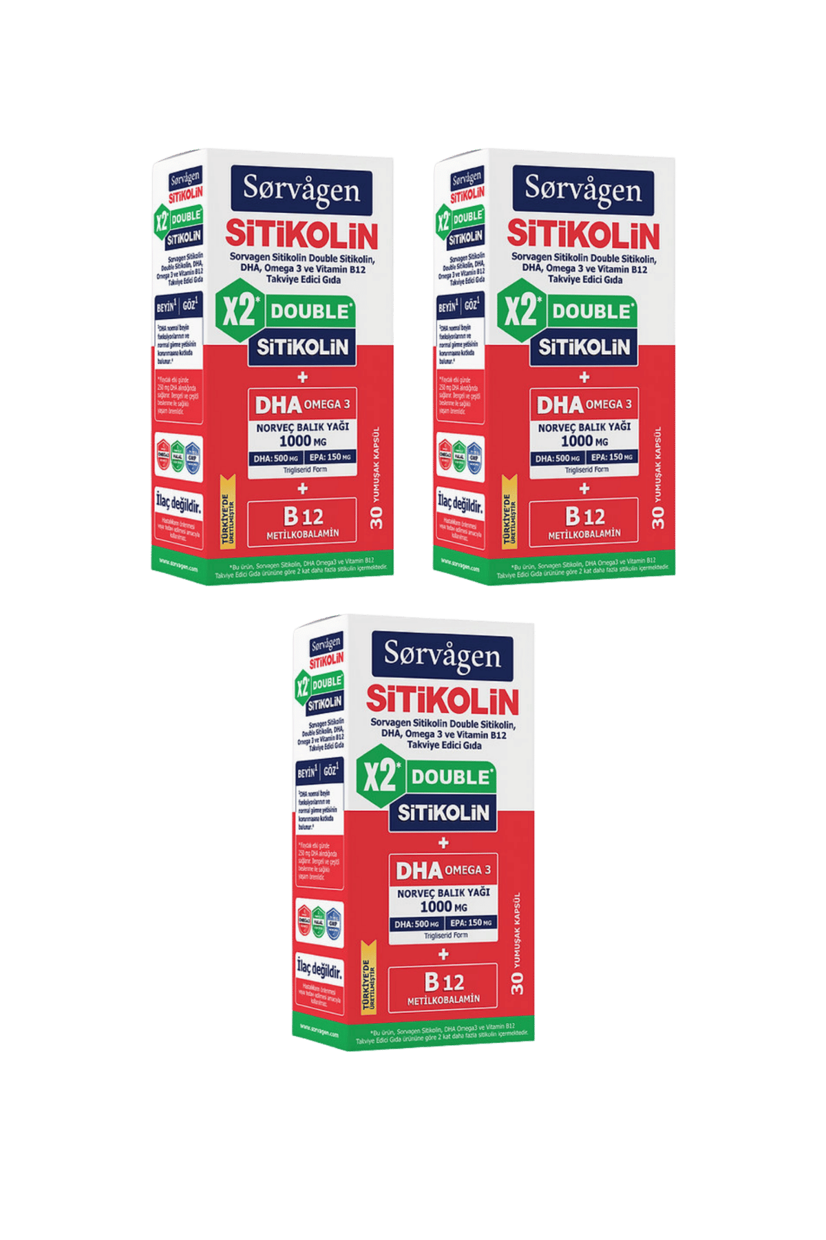 Sorvagen Smart Double Sitikolin Dha Omega 3 Ve B12 30 Kapsül 3 Lü Set