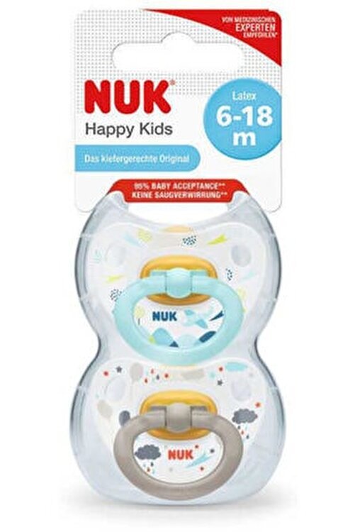 Nuk 733094 Yeni Happy Kids Kauçuk Emzik 6-18 Ay 2'li - Mavi & Gri