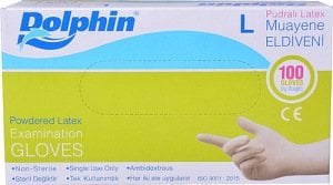 Dolphin Lateks Pudralı Muayene Eldiveni Large 100'lü