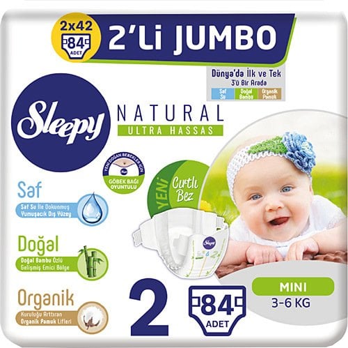 Sleepy Natural 2 Numara Mini 84'lü Bebek Bezi
