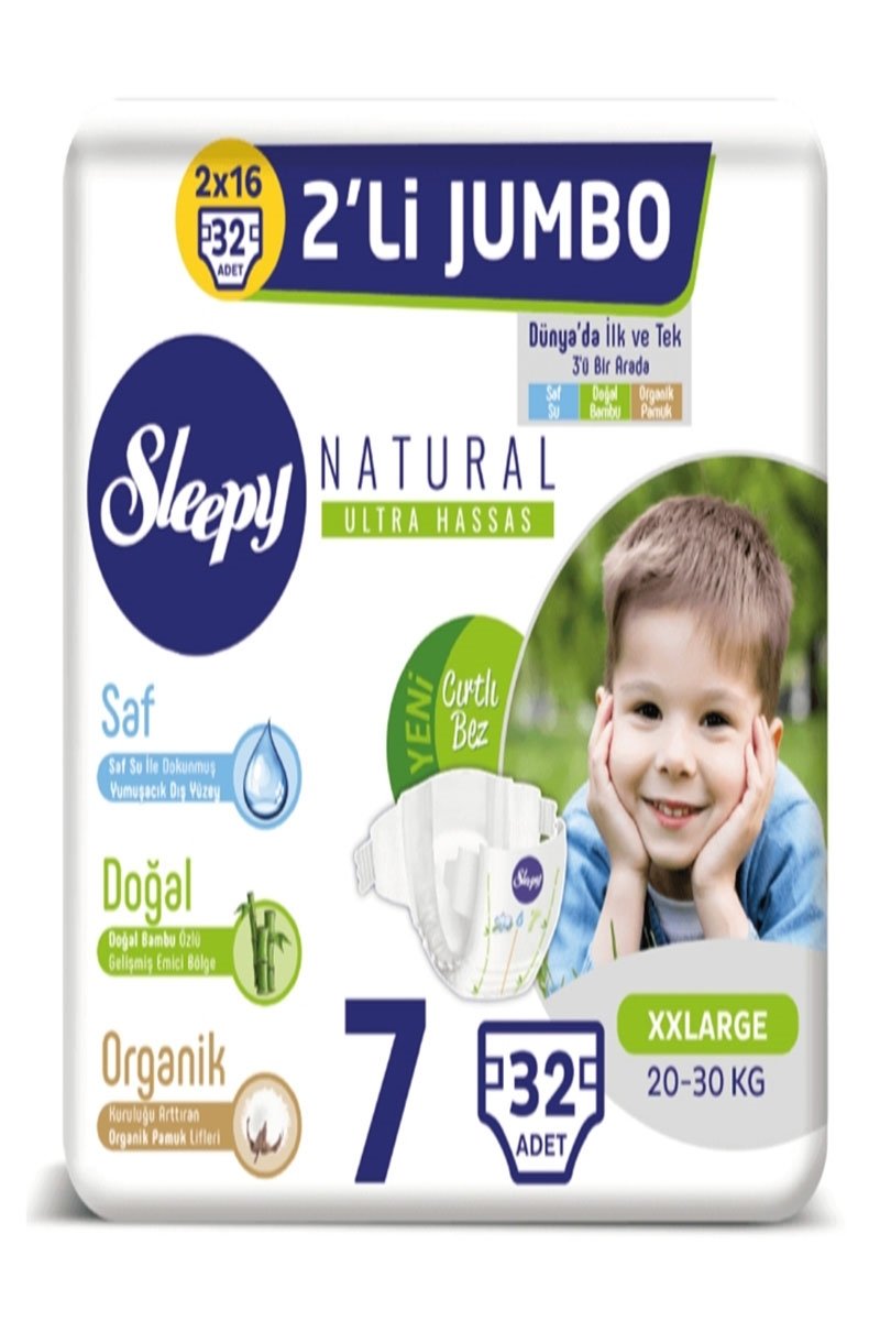 SLEEPY NATURAL BEBEK BEZİ 7 NUMARA XXLARGE 2'Lİ JUMBO 32 ADET