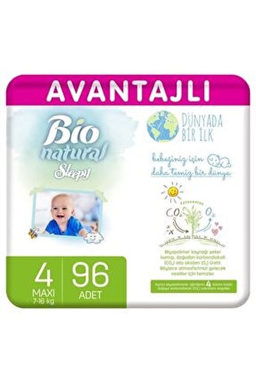 Sleepy Bio Natural Avantajlı Bebek Bezi 4 Numara Maxi 96 Adet
