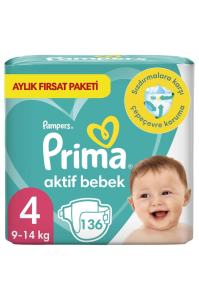 Prima Bebek Bezi Aktif Bebek 4 Beden 136 Adet aylık Fırsat Paketi A3