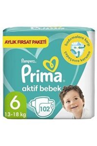 Prima Bebek Bezi Aktif Bebek 6 Beden 102 Adet Ekstra Large Aylık Fırsat Paketi