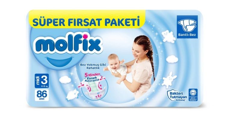 Molfix Bebek Bezi 3 Beden Midi Süper Fırsat Paketi 4-9 kg 86 Adet