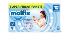 Molfix Bebek Bezi 3 Beden Midi Süper Fırsat Paketi 4-9 kg 86 Adet