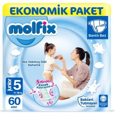 Molfix Bebek Bezi 5 Beden Junior Ekonomik Paket 60 Adet