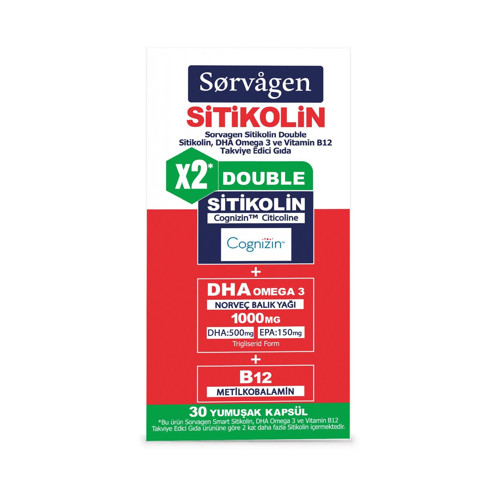 Sorvagen Smart Double Sitikolin (250 MG), Dha Omega 3 Ve B12 (30 KAPSÜL)