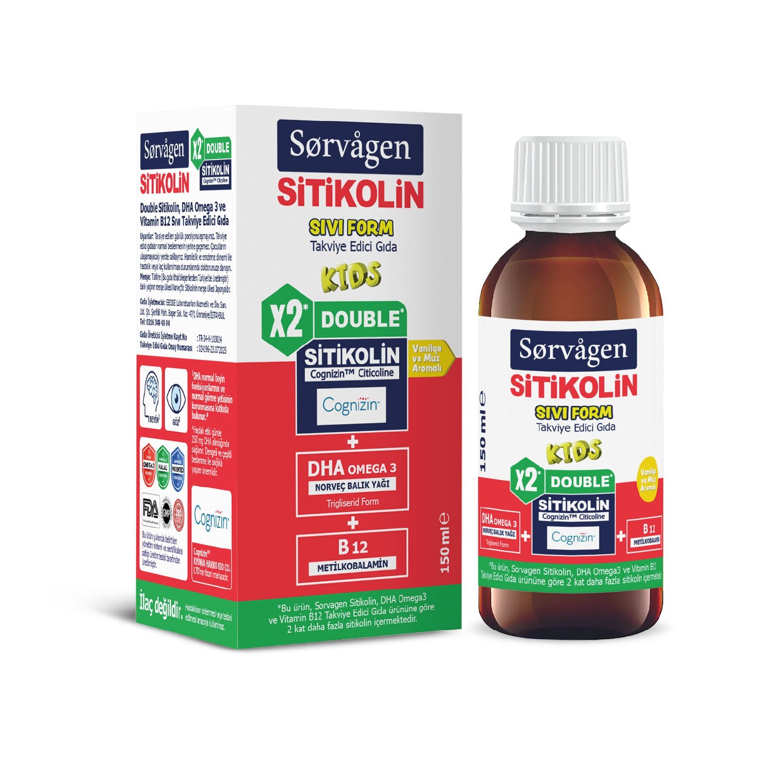 Sorvagen Double Sitikolin Sıvı Form 150 Ml