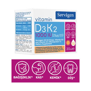 Sorvagen D3 K2 Damla 1000 IU 20 mL 2 Adet