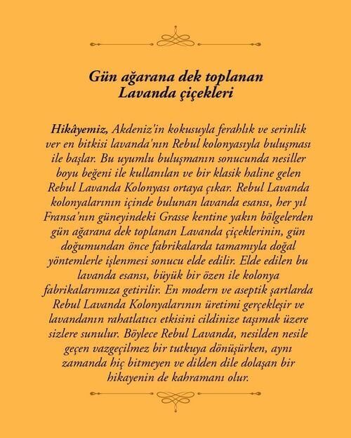 Rebul 250ml Lavanta Kolonya Cam Şişe
