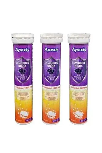 Apexis Sambucus Nigra Vitamin C & Zinc 1000 Mg 20 Tablet * 3 Paket