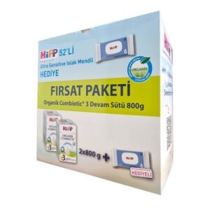 Hipp 3 Organik Devam Sütü Combiotic 800grx2 Adet (Islak Mendil Hediye)