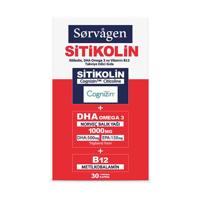 Sorvagen Sitikolin 30 Kapsül, Dha Omega 3 ve B12 Içeren Takviye Edici Gıda - 4 Adet
