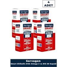 Sorvagen Smart 30 Kapsül ( Sitikolin Dha Omega 3 ve B12 Içeren Takviye Edici Gıda ) x 4 Adet