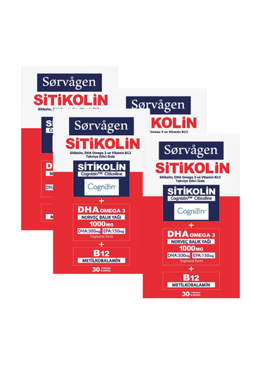 Sorvagen Sitikolin 30 Kapsül, Dha Omega 3 ve B12 Içeren Takviye Edici Gıda - 4 Adet