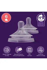 Philips Avent Doğal Tepkili 2'li Biberon Emziği, 6 Numara, SCY966/02