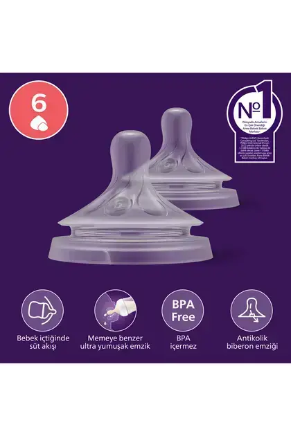 Philips Avent Doğal Tepkili 2'li Biberon Emziği, 6 Numara, SCY966/02