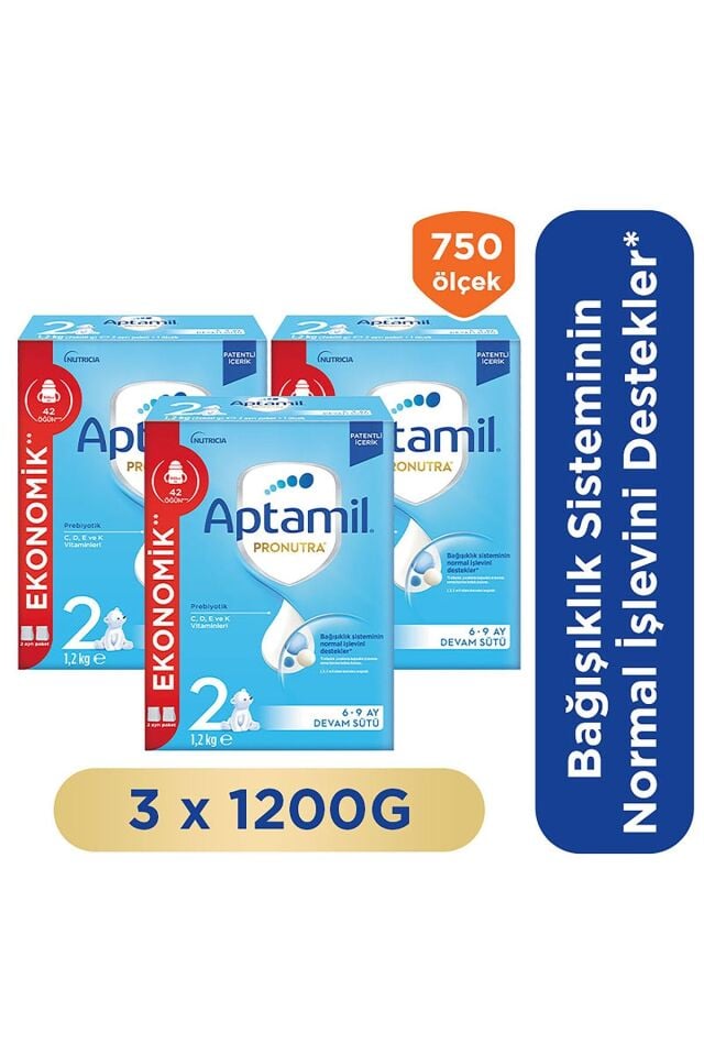 Aptamil 2 Pronutra Prebiyotikli Devam Sütü 1200 g - 3 Adet (Toplam 3600 g)