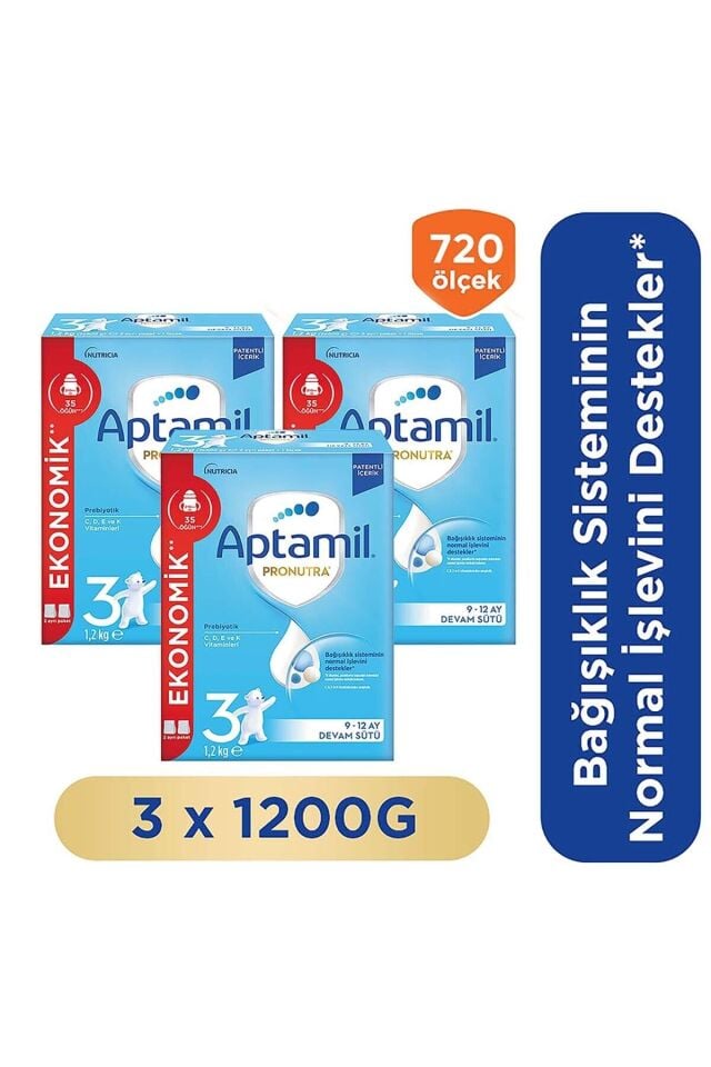 Aptamil 3 Pronutra Prebiyotikli Devam Sütü 1200 g - 3 Adet (Toplam 3600 g)