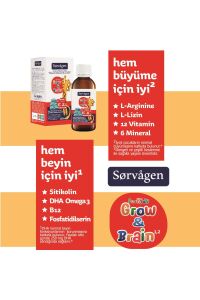 Sorvagen Grow & Brain L-Arjinin, Sitikolin, Fosfatidilserin ve Multivitamin İçeren Sıvı Takviye Edici Gıda 150 mL -1 Şişe