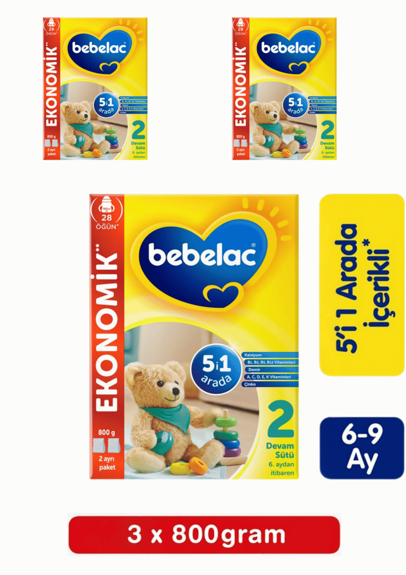 Bebelac 2 Bebek Devam Sütü 800 Gr 3 Lü