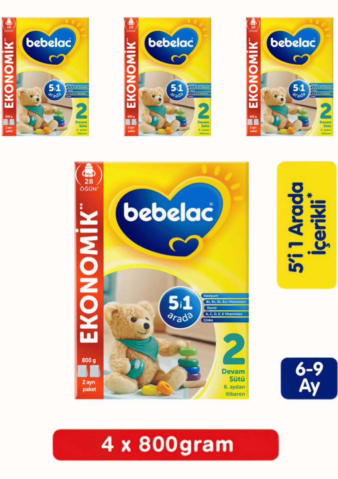 Bebelac 2 Bebek Devam Sütü 800 Gr 4 Lü
