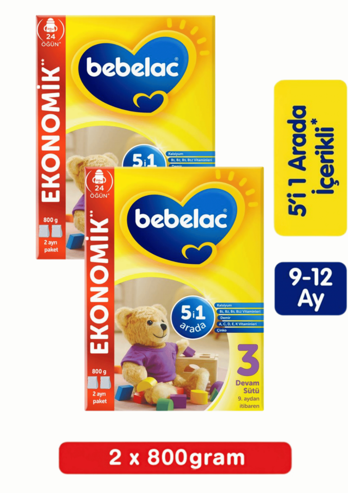 Bebelac 3 Bebek Devam Sütü 800 Gr 2 Li