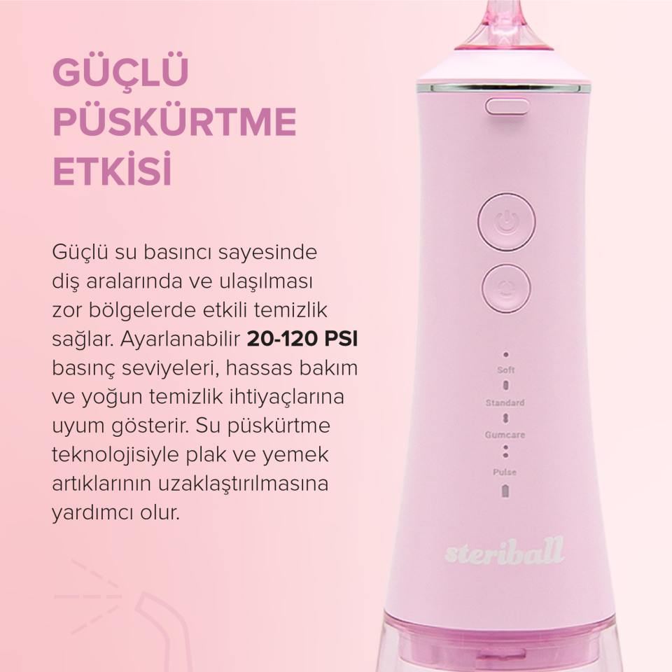 Steriball Şarjlı Ağız Duşu ve Diş Temizleme Cihazı - Pembe