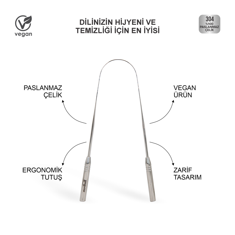 Steriball Paslanmaz Çelik Dil Kazıyıcı ve Ağız Hijyen Aparatı