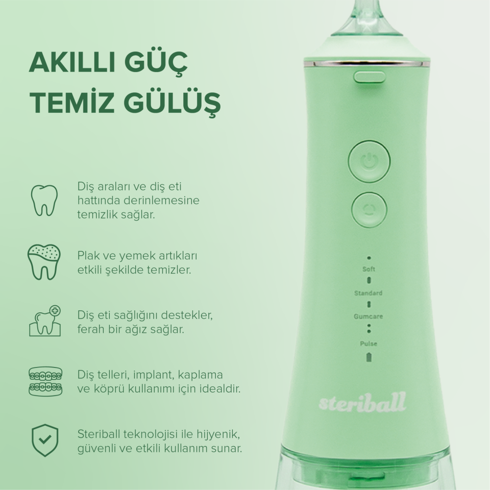 Steriball Şarjlı Ağız Duşu ve Diş Temizleme Cihazı - Yeşil