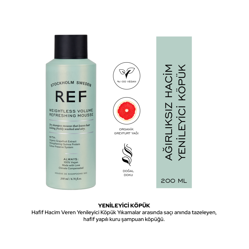 REF Weightless Volume Refreshing Mousse 200 ML - Hafif Hacim Veren Ferahlatıcı Saç Köpüğü