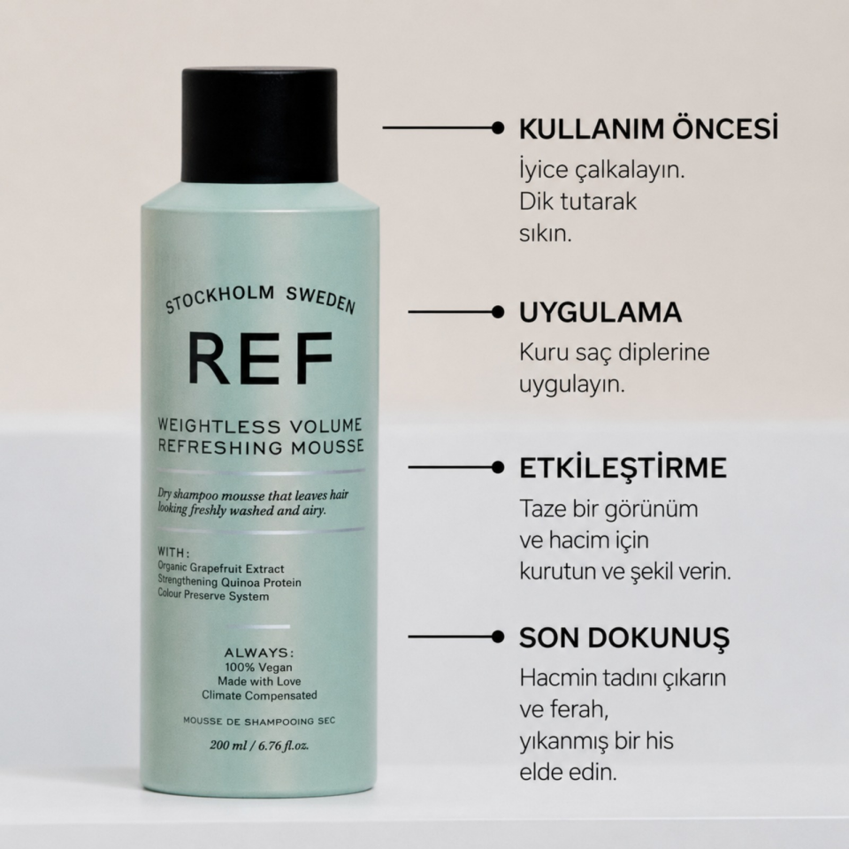 REF Weightless Volume Refreshing Mousse 200 ML - Hafif Hacim Veren Ferahlatıcı Saç Köpüğü