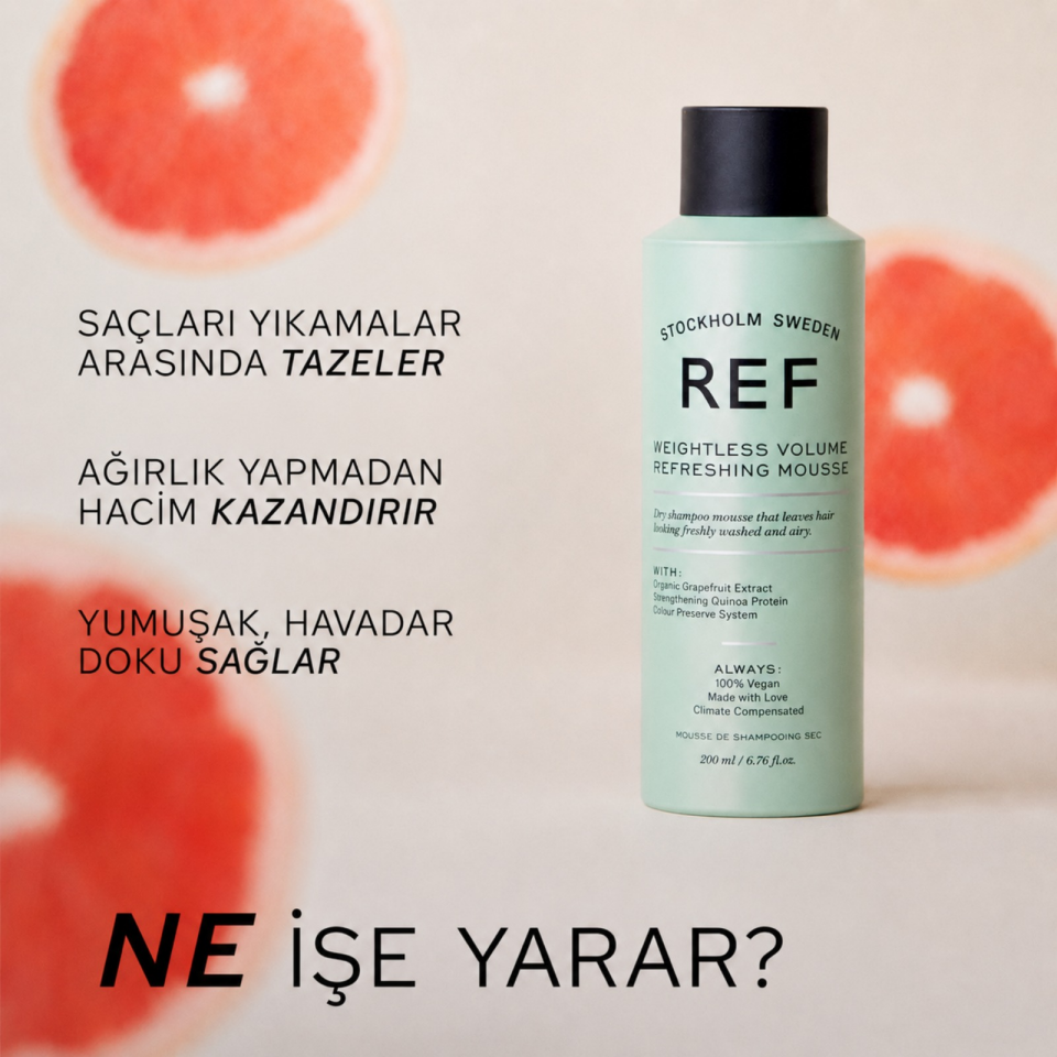 REF Weightless Volume Refreshing Mousse 200 ML - Hafif Hacim Veren Ferahlatıcı Saç Köpüğü
